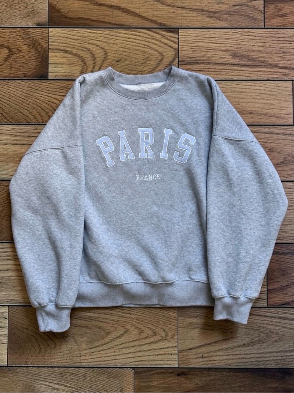 Women’s XL Gray Paris France Embroidered Oversized Crewneck Sweatshirt